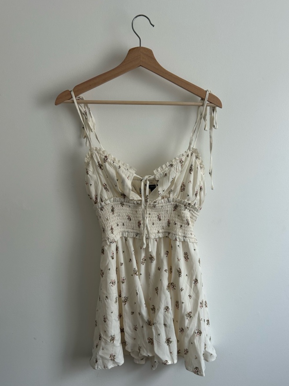 Forever 21 Cream Floral Smocked Mini Dress